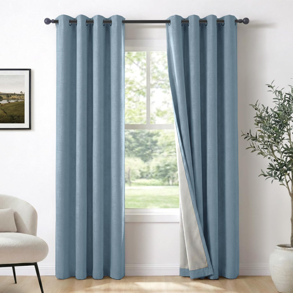 100% Blackout Linen Curtains 108 Inch Long 2 Panels Set, Oatmeal
