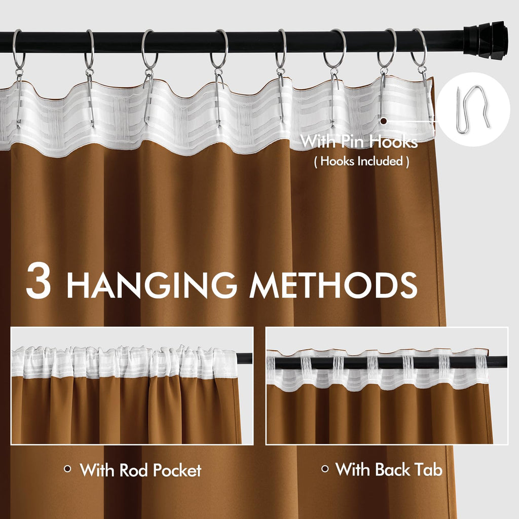 MIULEE Golden Brown Back Tab Blackout Curtains 52x63 Inches Long 2 Panels