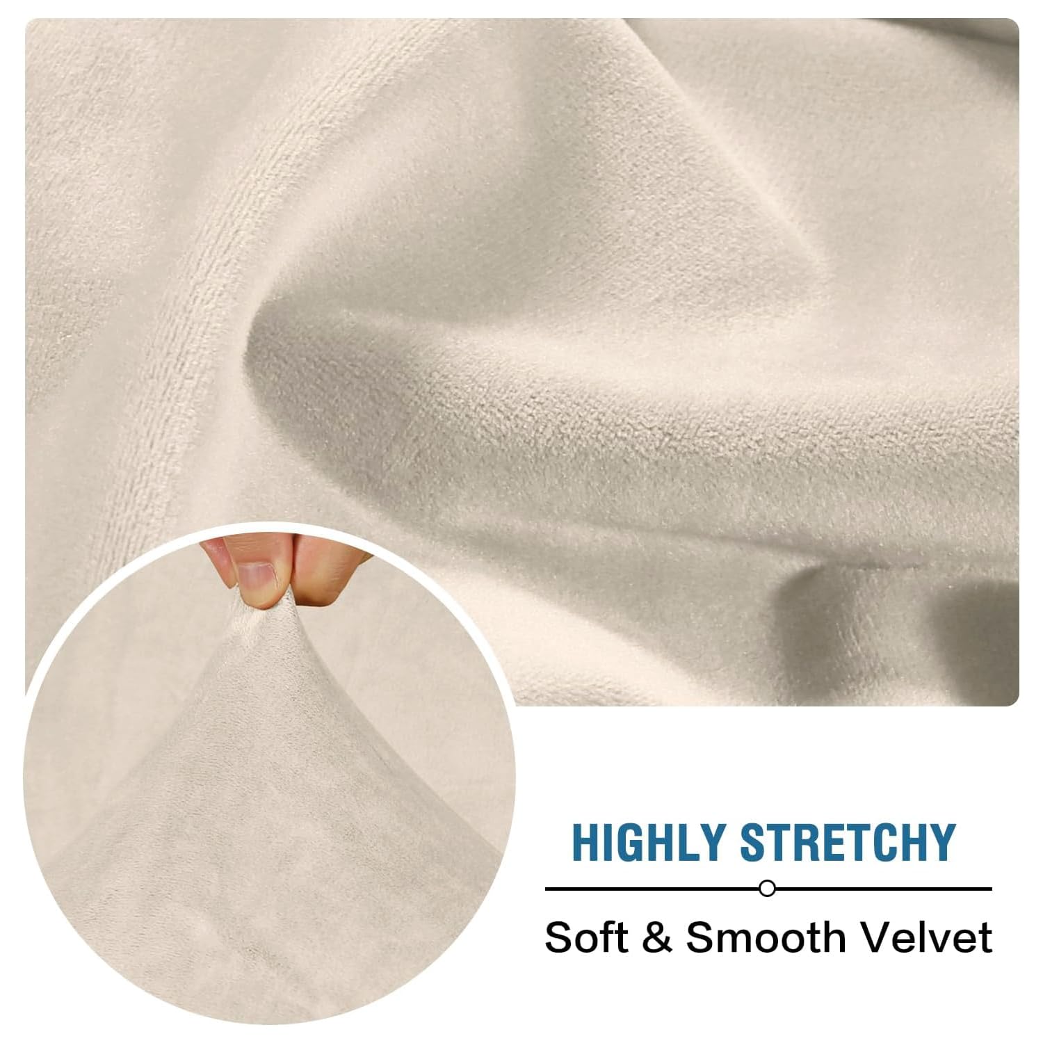 H.VERSAILTEX Velvet Stretch Sectional Couch Covers 3 Pieces Sofa Seat Cushion Covers L Shape Separate Cushion Couch Cover for Both Left/Right Sectional Couch (Large Sofa 2 Seater + 1 Chaise, Ivory)
