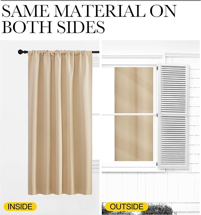 NICETOWN Blackout Room Darkening Curtains - Home Decoration Light & Noise Reducing Thermal Insulated Window Draperies with Rod Pocket Top (Biscotti Beige, Set of 2, 29 inches Wide x 20 inches Long)