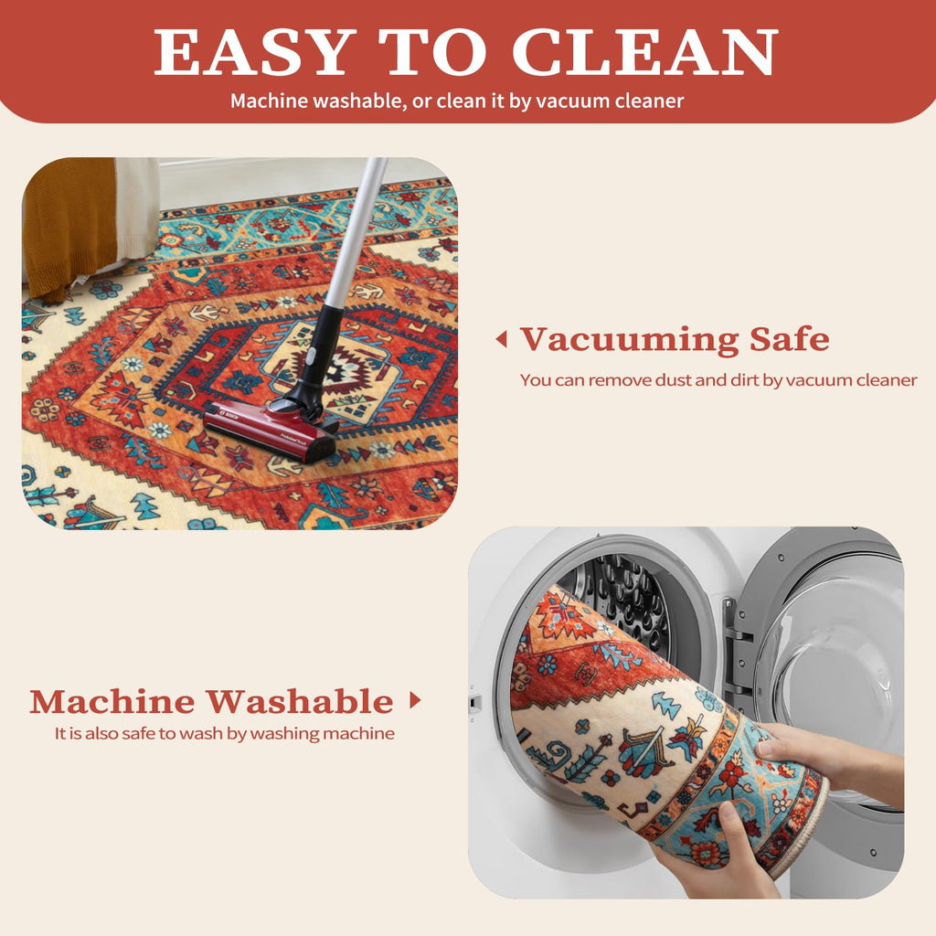 SERISSA 6ft Washable Non Slip Round Boho Area Rug for Bedroom，Orange