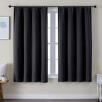 Simplebrand Ava Black Blackout Curtains for Bedroom 63 Inch Length 2 Panels Set, Solid Thermal Insulated Privacy Living Room Window Treatment Curtains Blackout Drapes, W50 x L63 Inch
