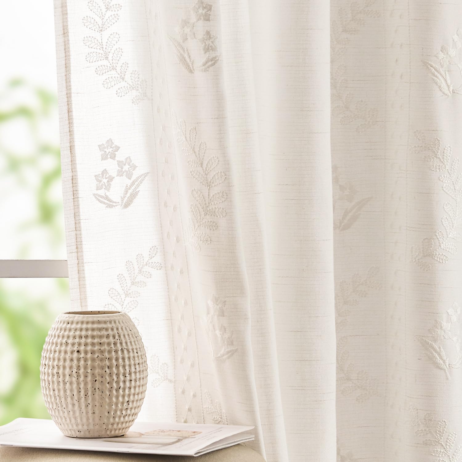 jinchan Floral Linen Curtains 84 Inch Farmhouse Back Tab 2 Panels