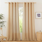 NICETOWN Rustic Linen 102 inch Long Curtains for Living Room, Grommet Privacy Added Thick Linen Weave with Light Filter Window Curtains & Drapes for Bedroom, Burlap, W55 x L102, 2 Panels