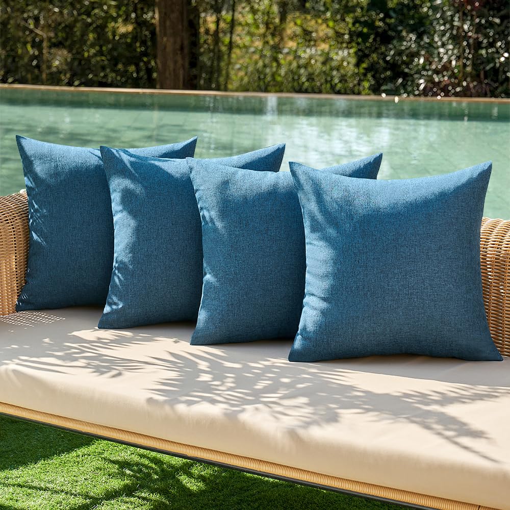 MIULEE Pack of 4 Decorative Outdoor Throw Pillow Covers Linen Waterproof Pillow Covers Summer Farmhouse Cushion Cases for Patio Garden Tent Balcony Couch Sofa 18x18 Inch Navy Blue