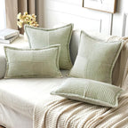 MIULEE Spring Decorative Lumbar Throw Pillow Covers for Couch Bed Livingroom 12x20 Inch Set of 2 Light Green Boho Accent Throw Pllows Broadside Striped Patchwork Soft Corduroy Summer Pillowcases