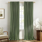 100% Blackout Shield Linen Blackout Curtains for Bedroom 102 Inches Long, Back Tab/Rod Pocket Living Room Drapes, Thermal Insulated Blackout Curtains 2 Panels Set, 50" W x 102" L, Olive Green