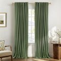 Faux Linen Total Blackout Curtains for Bedroom 102 Inches Long, Olive Green