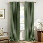 Faux Linen Total Blackout Curtains for Bedroom 102 Inches Long, Olive Green