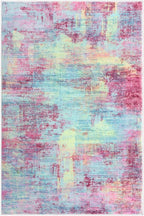 IOHOUZE Small Abstract Area Rug 2x3 Ft Entryway Rugs Washable Door Mat Indoor Entrance, Rubber Backed Throw Rugs, Printed Faux Wool Non Slip Floor Carpet for Foyer Front Door Sink, Pink Teal