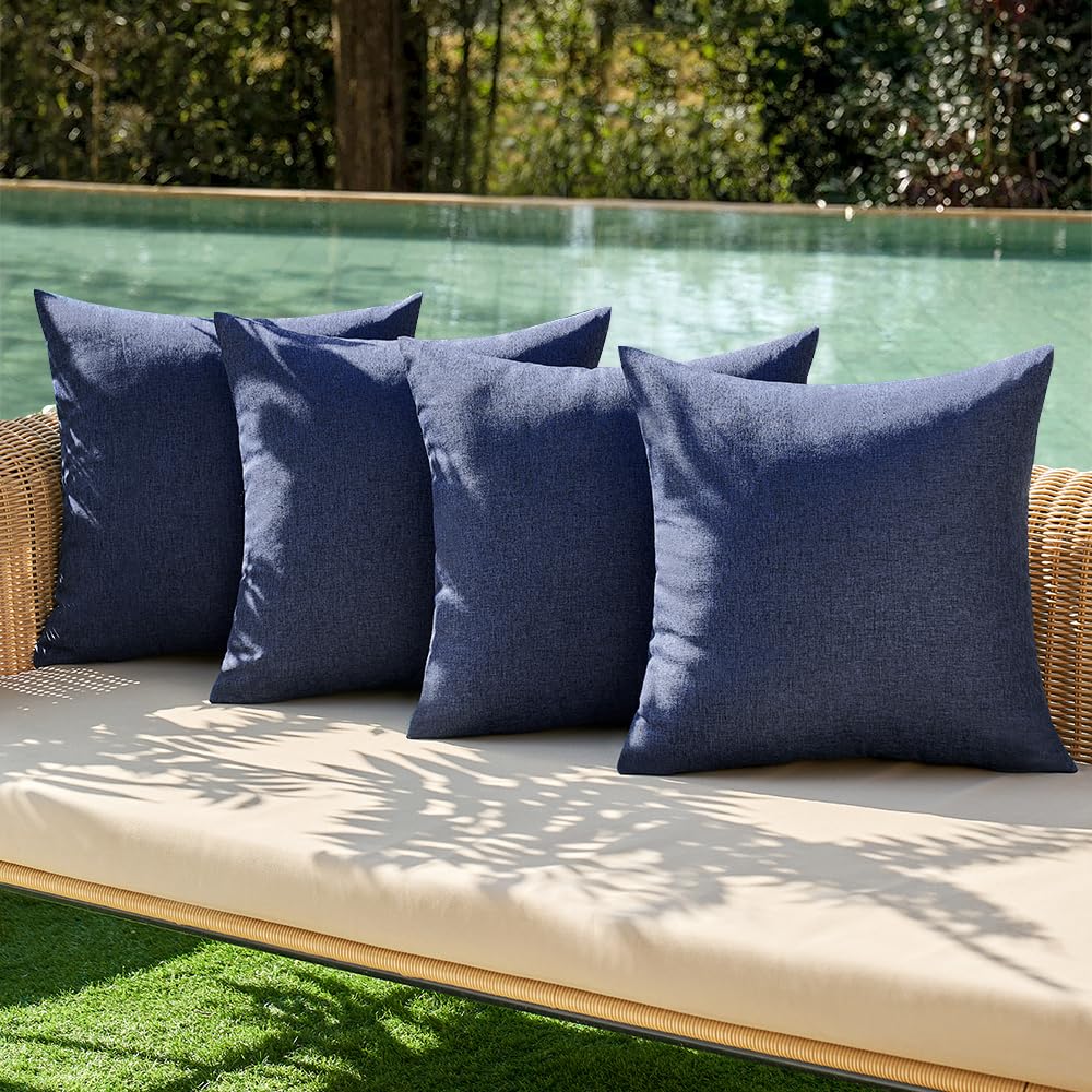 MIULEE Pack of 4 Decorative Outdoor Throw Pillow Covers Linen Waterproof Pillow Covers Summer Farmhouse Cushion Cases for Patio Garden Tent Balcony Couch Sofa 18x18 Inch Navy