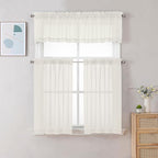 Chyhomenyc Ivory Sheer Curtains 30 inch Length 2 Panels, Light Filtering Voile Rod Pocket Short Window Curtians for Bathroom Living Room Farmhouse Small Windows, 42Wx30L inches