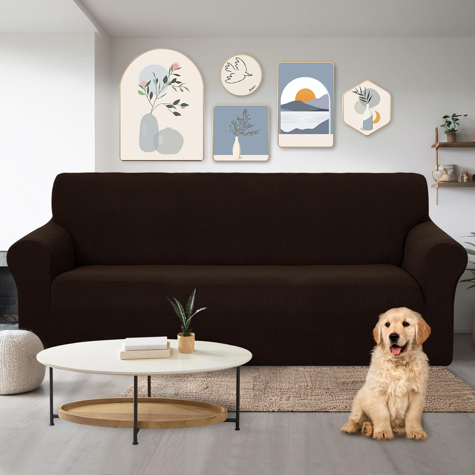 U-NICE HOME Stretch Couch Cover Slipcover for 3 Cushion Sofa, Chocolate