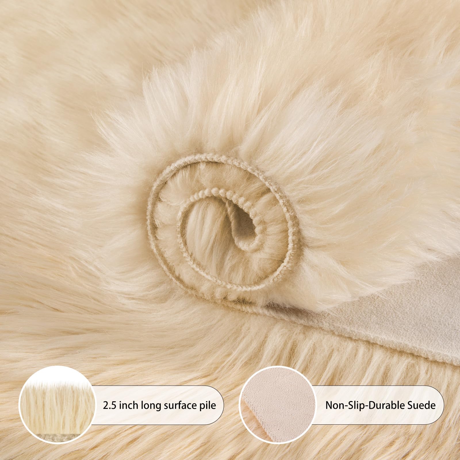 Ciicool Ultra Soft Faux Sheepskin Fur Rug 2x6 Feet Fluffy Rug for Bedroom