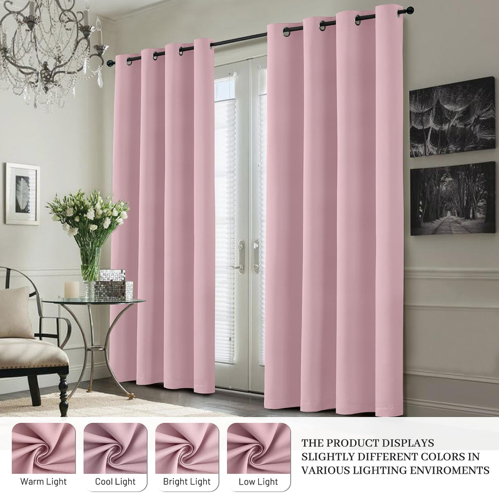 Yakamok Pink 100% Blackout Curtains 63 Inches Long for Bedroom 40" Wide