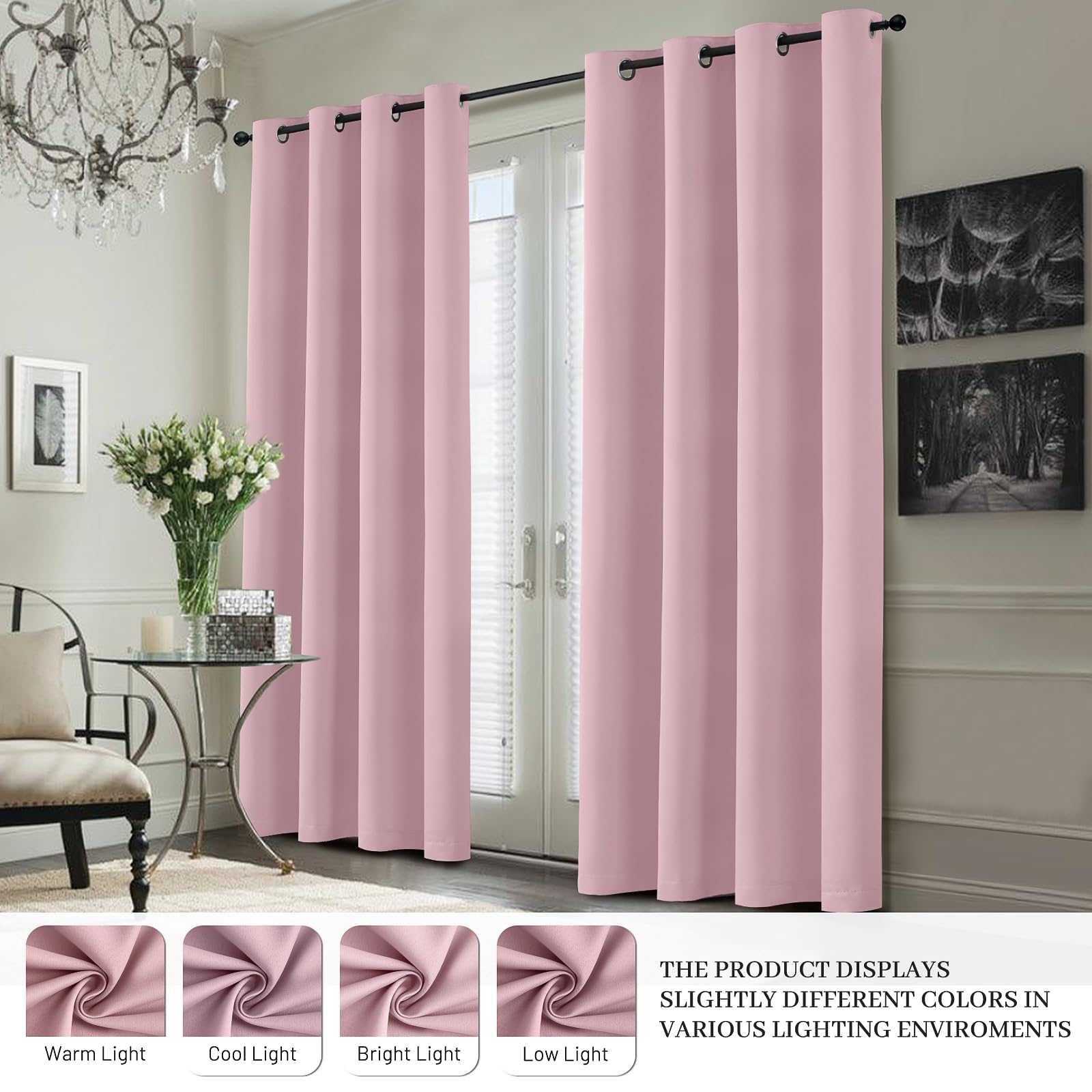 Yakamok Pink 100% Blackout Curtains 63 Inches Long for Bedroom 40" Wide
