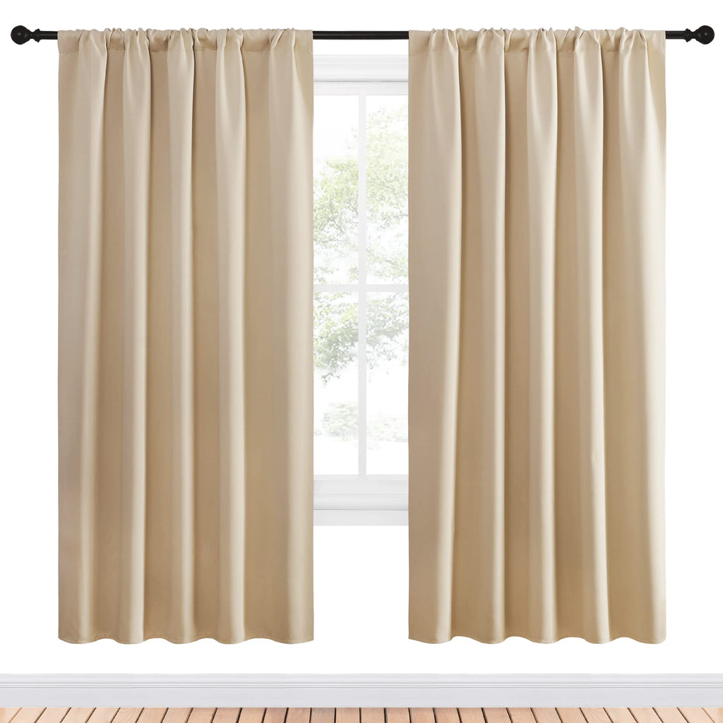 NICETOWN Room Darkening Curtains for Bedroom - Triple Weave Home Decoration Thermal Insulated Solid Drapes for Kitchen (Biscotti Beige, Set of 2 Panels, 52 x 72 Inch)