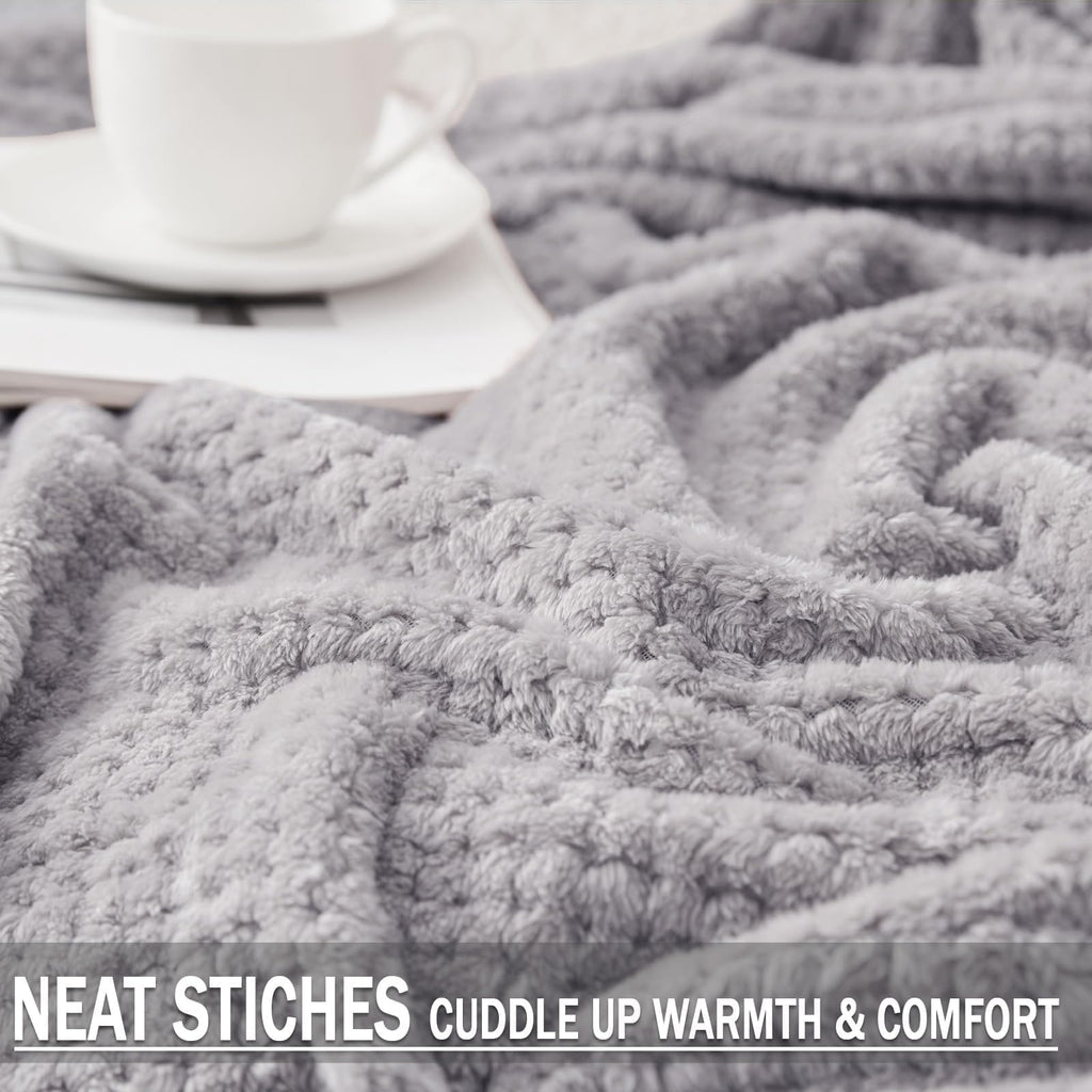 Exclusivo Mezcla Soft Waffle Fleece Bed Blanket Twin XL Size, Light Gray