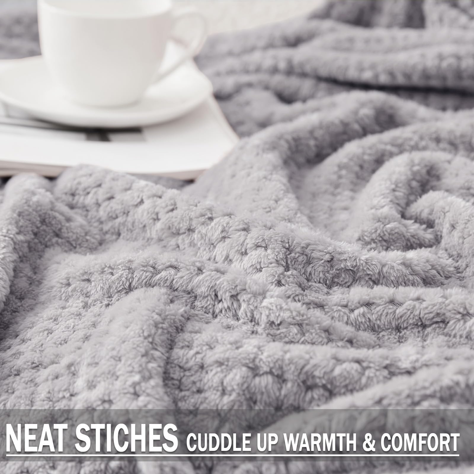 Exclusivo Mezcla Soft Waffle Fleece Bed Blanket Twin XL Size, Light Gray