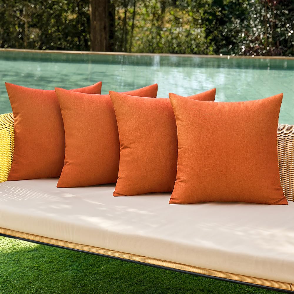 MIULEE Pack of 4 Decorative Outdoor Throw Pillow Covers Linen Waterproof Pillow Covers Summer Farmhouse Cushion Cases for Patio Garden Tent Balcony Couch Sofa 16x16 Inch Blue Green