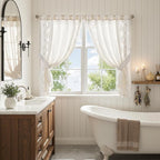 jinchan Belrose Linen Floral Cafe Curtains 45 Inch Length Embroidered Farmhouse Curtains for Kitchen Bedroom Bathroom Small Windows Curtain Set Light Filtering 2 Panels White