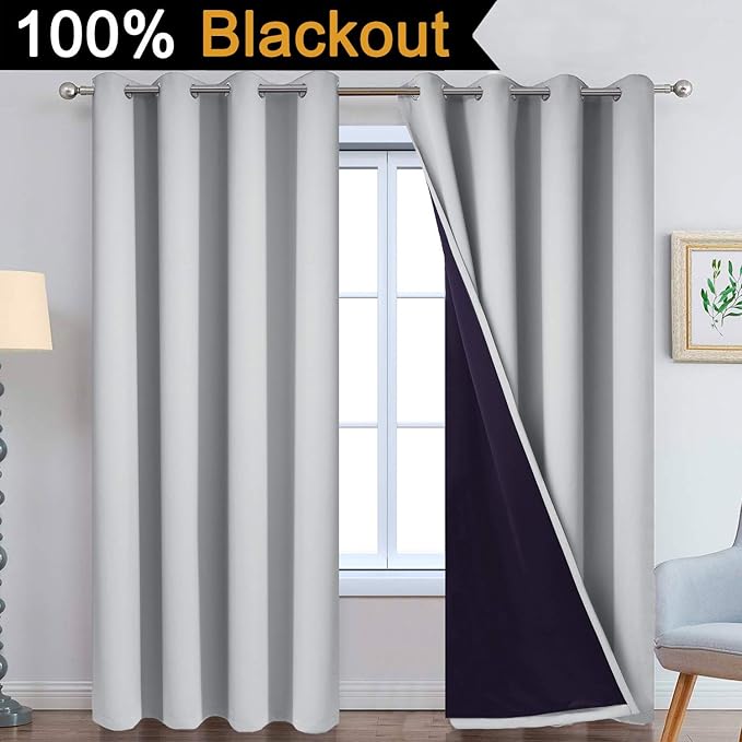 Yakamok Light Grey 100% Blackout Curtains 96 Inches Long 52" Wide 2 Panel