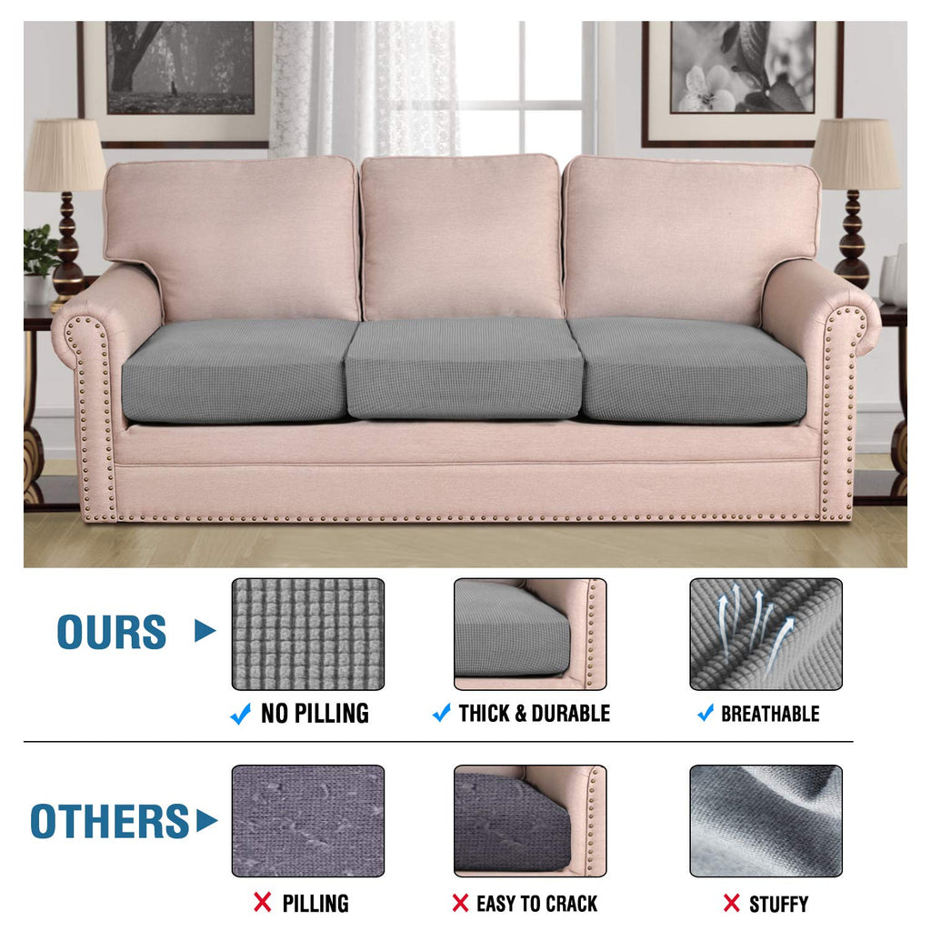 H.VERSAILTEX Super Stretch Couch Cushion Covers Sofa Cushion Slipcovers Jacquard Fabric Individual Seat Couch Slipcover Sets for Pets with Elastic Bottom(3 Packs Cushion Sofa Covers, Dove)