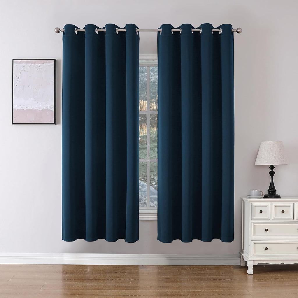 Joydeco Blackout Curtains 72 Inch Length 2 Panels Set, Thermal Insulated Long Curtains& Drapes 2 Burg, Room Darkening Grommet Drapes for Living Room Bedroom Window (Navy Blue, W52 x L72 Inch)