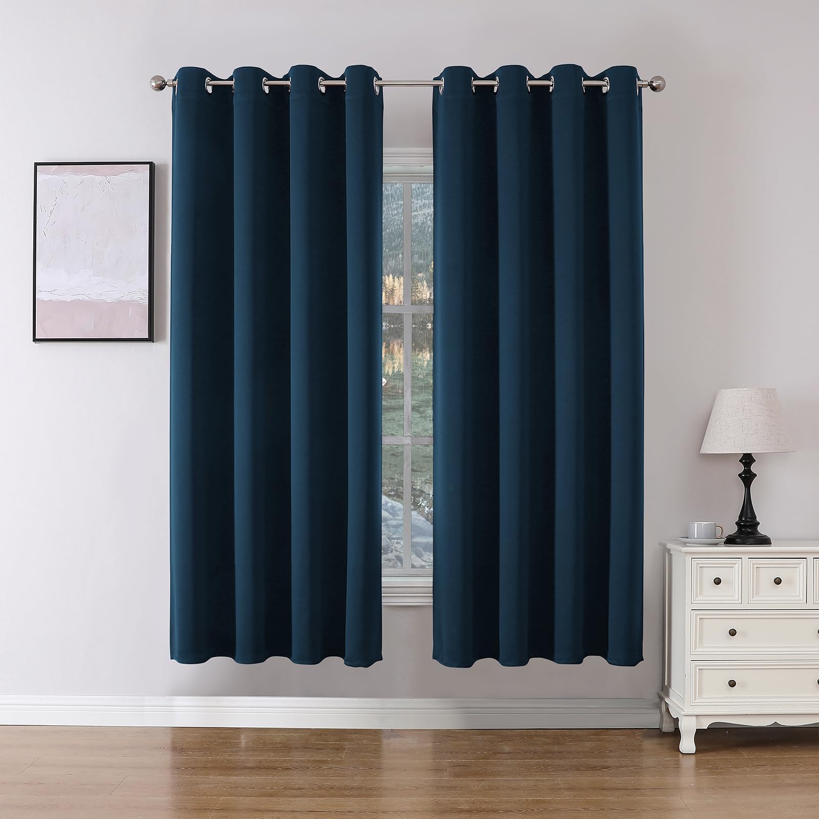 Joydeco Blackout Curtains 72 Inch Length 2 Panels Set, Thermal Insulated Long Curtains& Drapes 2 Burg, Room Darkening Grommet Drapes for Living Room Bedroom Window (Navy Blue, W52 x L72 Inch)