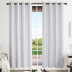 Deconovo Greyish White Curtains, Room Darkening Curtain, Thermal Insulated Soundproof Drapes, Silver Branch Print, 52 x 95 Inch Long, Grommet Window Panels for Living Room Bedroom Nursery, Set of 2