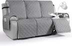 VANSOFY Waterproof Recliner Couch Covers, Sofa Covers 1-Piece Washable Reclining Sofa Cover Non-Slip Furniture Protector with Elastic Straps Pocket for Dogs, Pets(Light Gray,3 Seater)