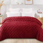 Exclusivo Mezcla Twin Size Flannel Fleece Blanket, Super Soft and Warm Lightweight Checkered Pattern Blankets for All Seasons, 60x80 Inches, Deep Red