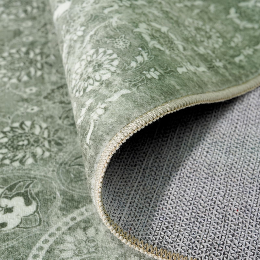 2'6"x16 Washable Long Runner Rug: Vintage Non Slip Hallway Rug SageGreen