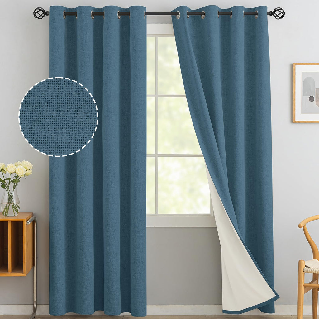 Yakamok Dusty Blue Linen Textured Curtains 96 Inches Long for Living Room