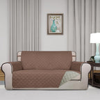 PureFit Reversible Quilted Sofa Cover, Water Resistant Slipcover Furniture Protector, Washable Couch Cover with Non Slip and Elastic Straps for Kids, Dogs, Pets (Oversized Loveseat, Brown/Beige)