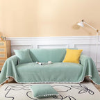 HANDONTIME Couch Cover for Sectional Sofa L Shape Light Green Cute Chenille Pet Couch Cover with Lace, Machine Washable, 71" X150