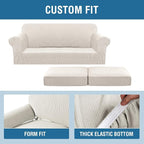 H.VERSAILTEX 3 Piece Stretch Sofa Covers for 2 Cushion Sofa Couch Covers for Living Room Sofa Slipcovers (Base Cover Plus 2 Seat Cushion Covers) Thicker Jacquard Fabric(Large Sofa, Ivory)