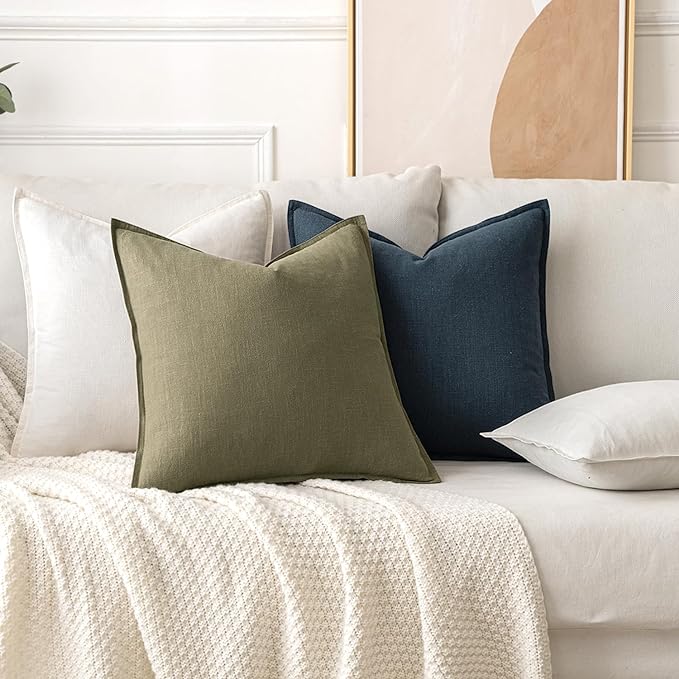 MIULEE Decorative Linen Euro Sham Pillow Covers 24x24 Cream White Boho Farmhouse Neutral Couch Throw Pillows for Bed Pack of 2 Accent Modern Pillowcase Sofa Livingroom Home Decor