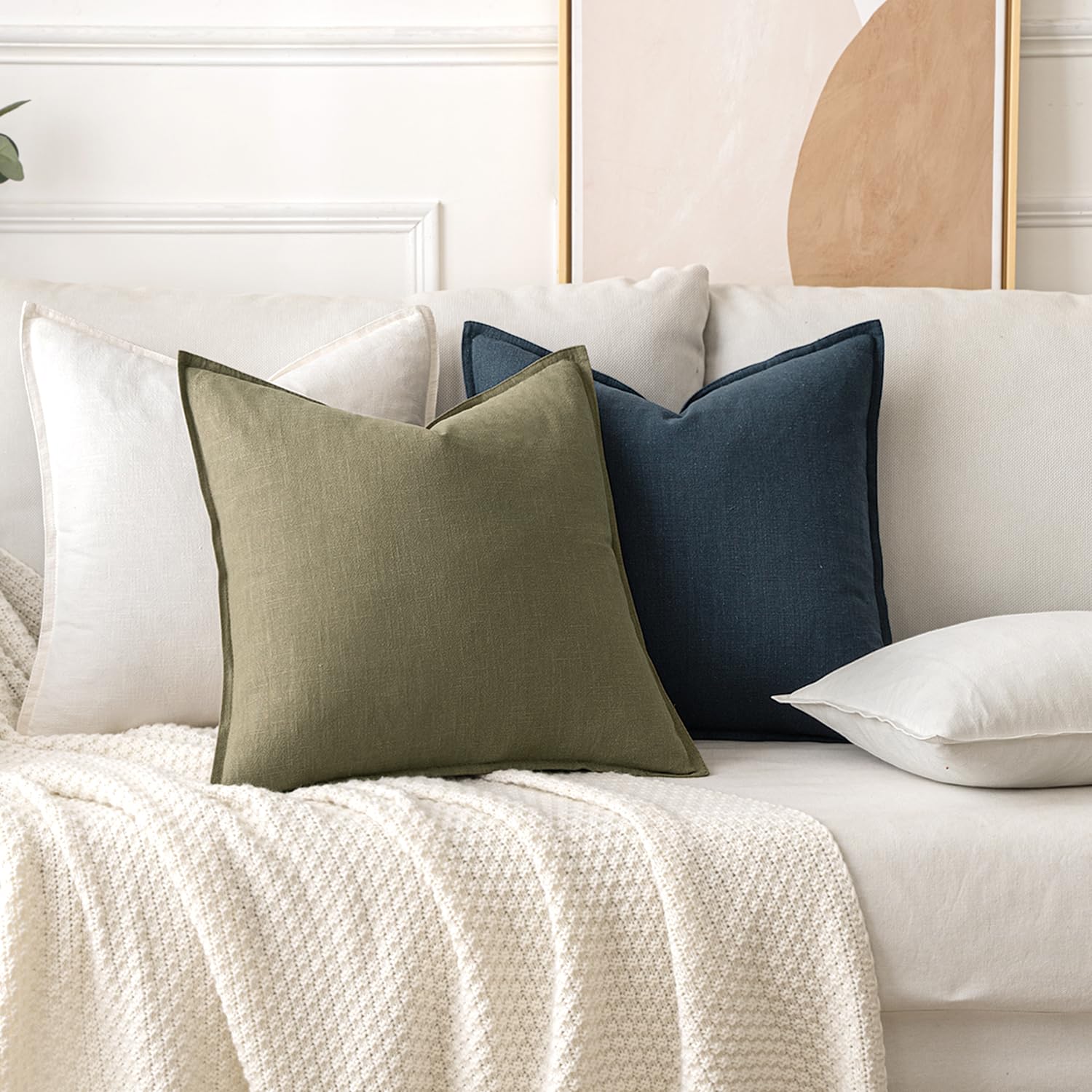 MIULEE Decorative Linen Euro Sham Pillow Covers 26x26 Deep Blue