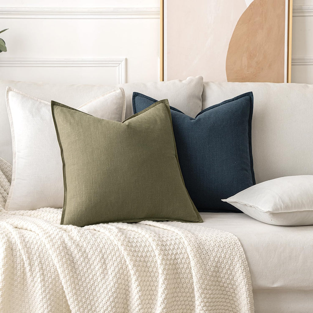 MIULEE Decorative Linen Pillow Covers 20x20 Inch Deep Blue