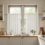 Nanspring Natural Linen Curtains for Kitchen Windows Over Sink - Cafe Curtain Semi Sheer with Rod Pocket and Back Tab Lightweight Rustic Textured Bistro Curtains for Bathroom, 2 Panels 25 x 24 Inch