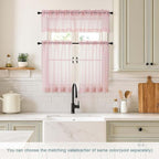 Blush Pink Small Sheer Curtains Tier 24 Inches Length 2 Pieces, Light Filtering Cafe Curtains for Living Room Bathroom, Modern Window Treatments Dual Rod Pocket Panels, 2X42Wx24L Inches
