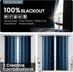 SimpleHome Blue Ombre 100% Blackout Curtains for Bedroom 63 Inches Long, Room Darkening Thermal Insulated Grommet Curtains for Living Room, 2 Panels, 52x63 inches Length