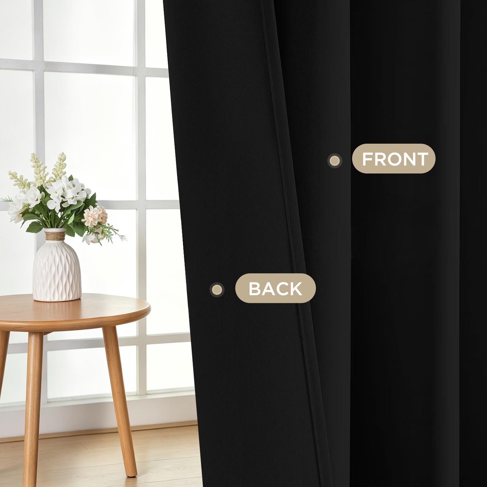 Joydeco Christmas Blackout Curtains for Living Room, Black Curtains 90 Inch Long 2 Panels Set, Room Darkening Grommet Drapes for Bedroom Window (Black, W52 x L90 Inch)