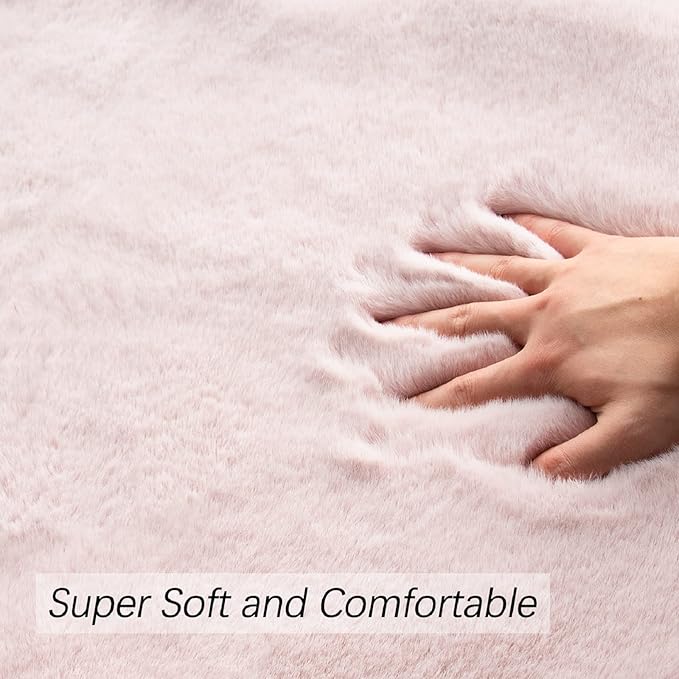 ORINOVA Pink Fluffy Washable Faux Rabbit Fuzzy Fur Area Rugs for Bedroom Large Furry Rugs for Living Room 2x10 Runner Nursery Rug Home Décor