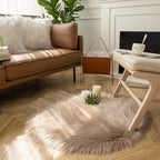 Ashler Faux Fur Rug - Fluffy Shaggy Area Rug, Ultra Soft 3 x 3 Feet Round, Beige Fuzzy Machine Washable Shag, Nursery Decor Throw for Bedroom, Kids Room, Living Room
