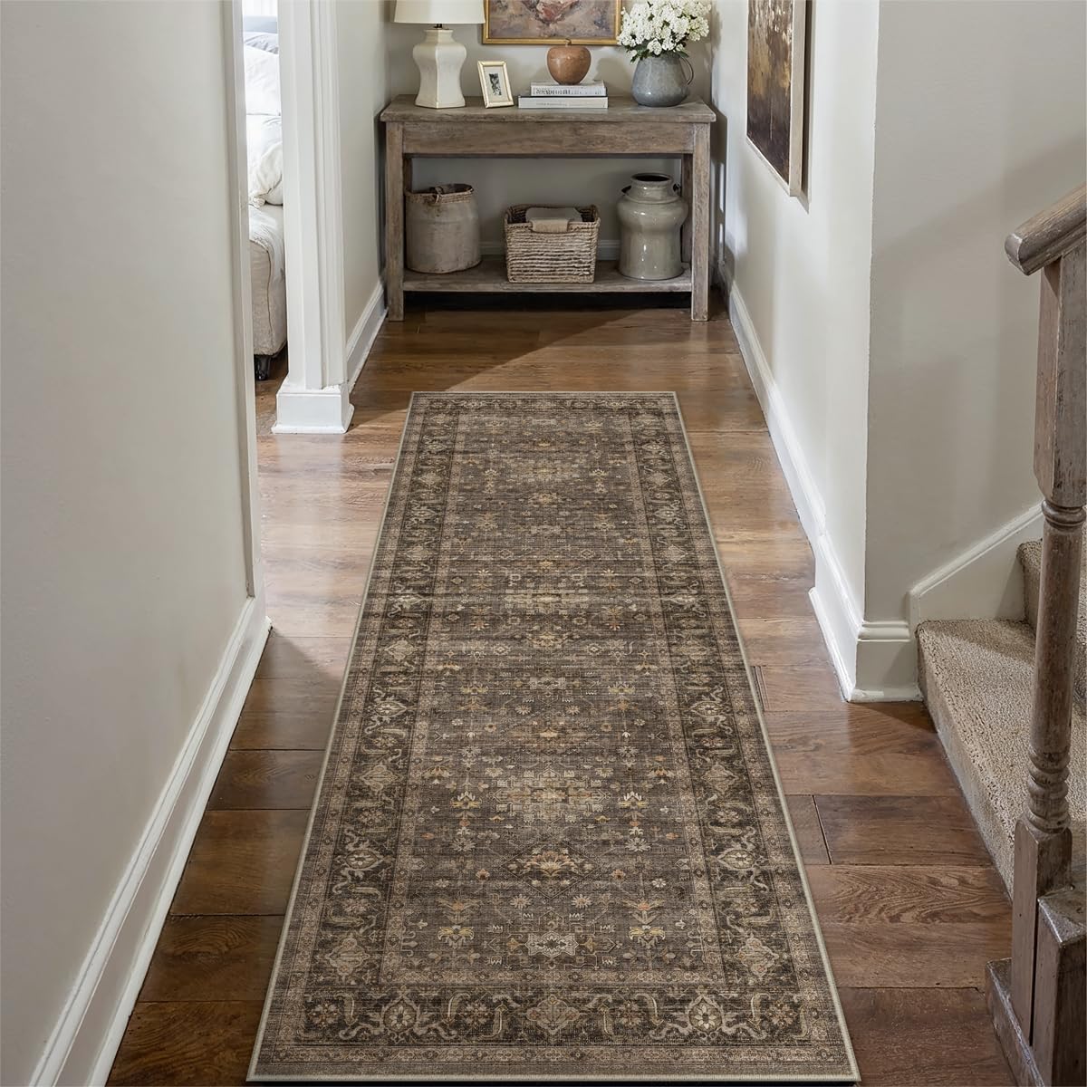 WondRg 2x7 Dark Brown Vintage Runner Rug