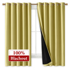 NICETOWN 100% Blackout Curtains with Black Liners, Thermal Insulated Full Blackout 2-Layer Lined Drapes, Energy Efficiency Window Draperies for Bedroom (Paler Yellow, 2 Panels, 70-inch W by 63-inch L)