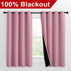 NICETOWN 100% Blackout Curtains with Black Liners, Thermal Insulated Full Blackout 2-Layer Lined Drapes, Noise Cancellation Window Draperies for Dining Room (Crystal Pink, 2 Panels, 55" W by 57" L)