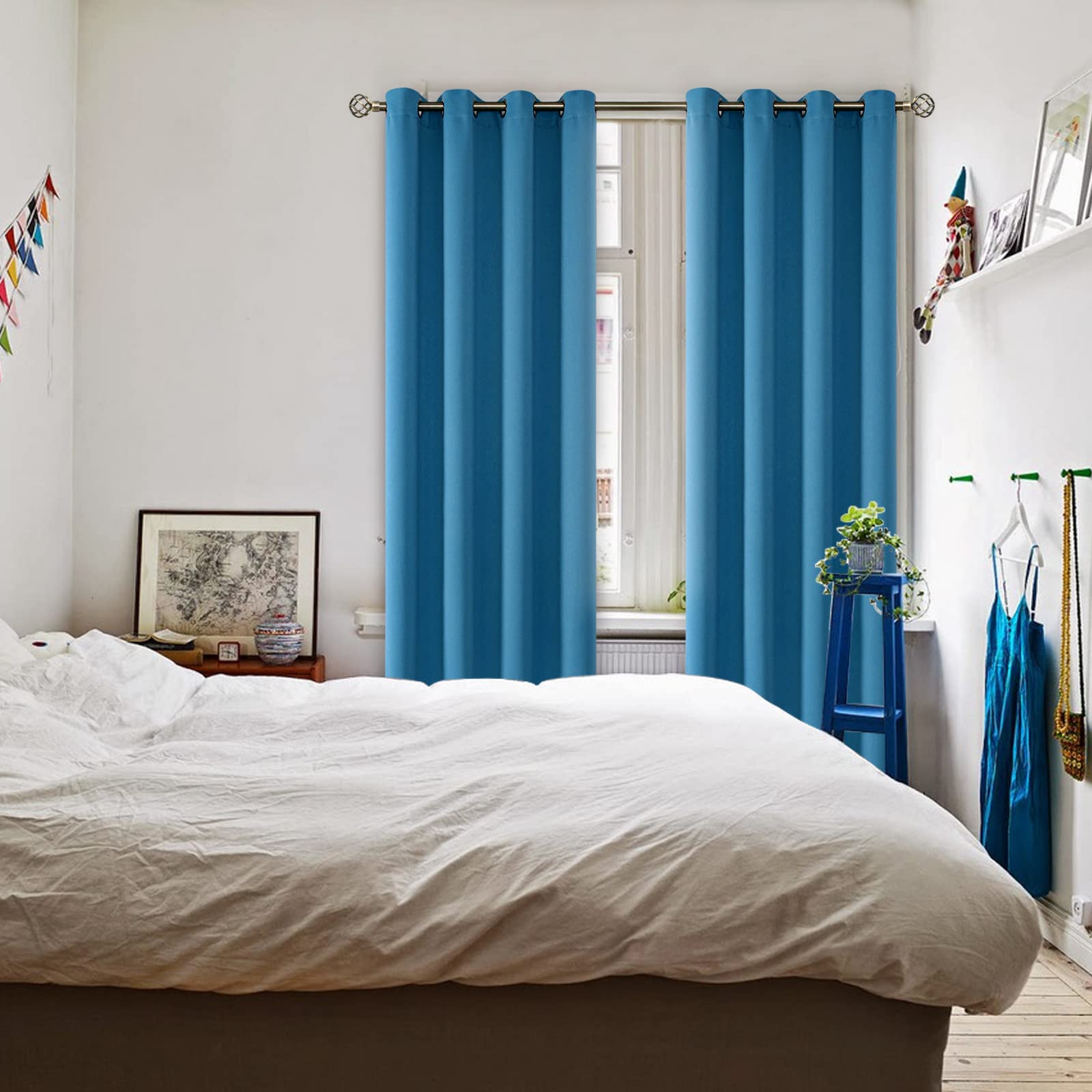 BGment Steel Blue Blackout Curtains for Living Room 84 Inch Long - 2 Panels